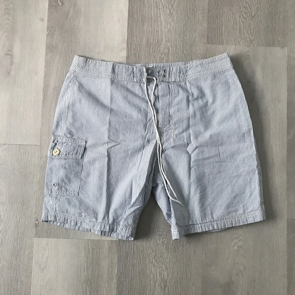 J CREW BLUE STRIPE SEERSUCKER SHORTS FLAT FRONT MENS 34